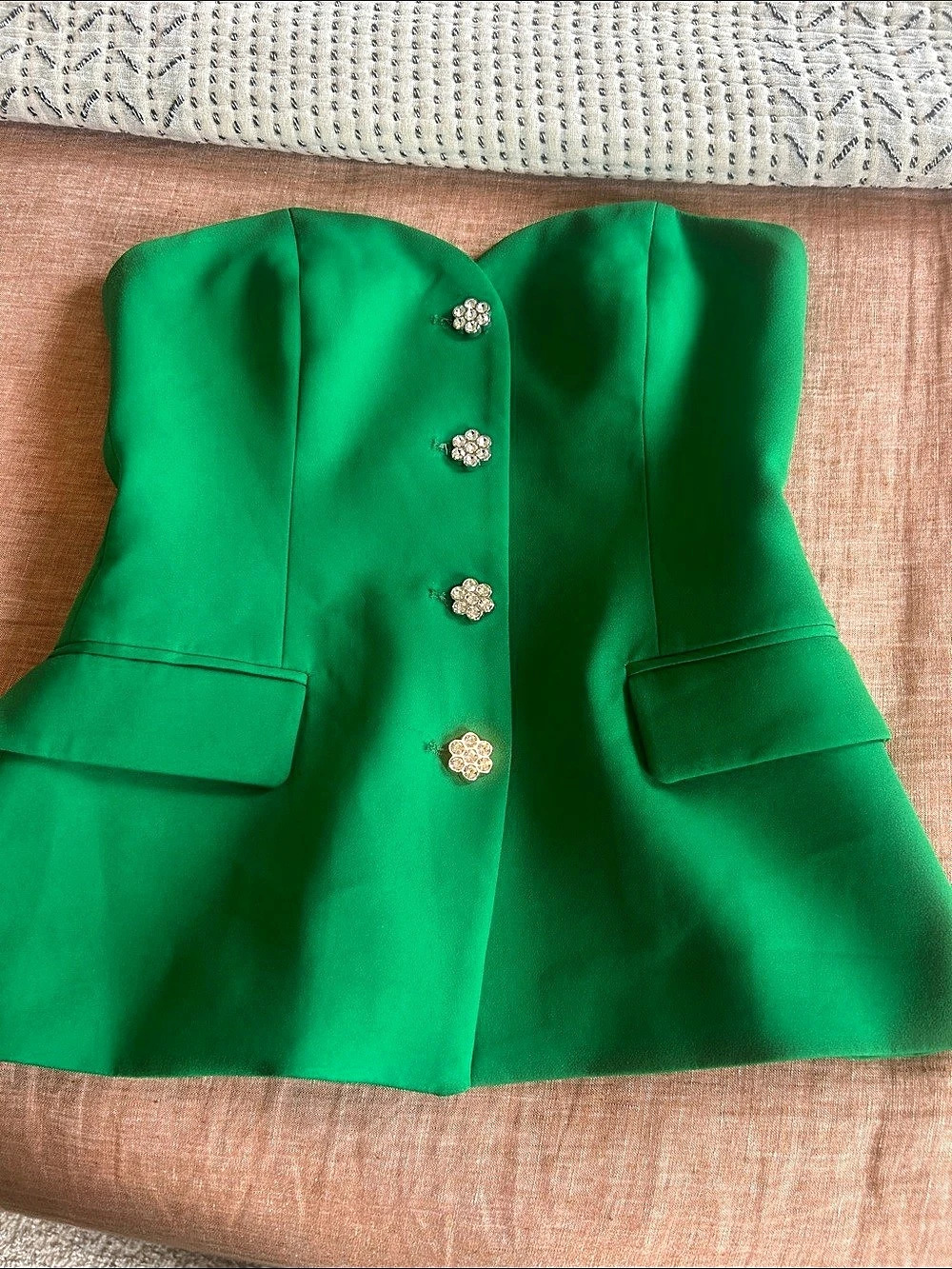 Zara Green Button-Front Bustier Top Size Xsmall Like New